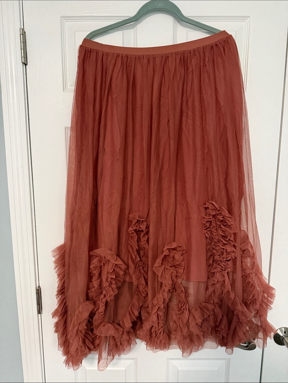 Anthropologie Rust Ruffle Tulle Maxi Skirt